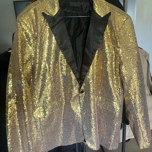 Amazon Gold Sequin Blazer with Black Satin Lapel